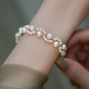 超萌小猫爪天然淡水珍珠ins小众设计轻奢高级女友礼物14K包金手链