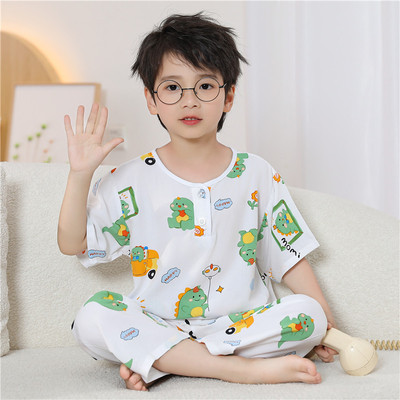 儿童绵绸短袖长裤睡衣套装夏季薄