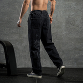 鹿家门国潮大码 印花休闲高街哥特百搭潮流长裤 男装 黑色复古牛仔裤