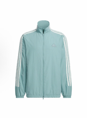 adidas3-Stripes立领柔软舒适休闲运动防水夹克男 青色JI6648