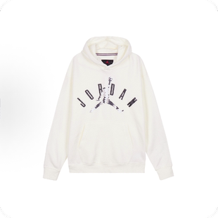 现货Jordan休闲宽松连帽字母印花套头长袖卫衣男款白色FD7416-133