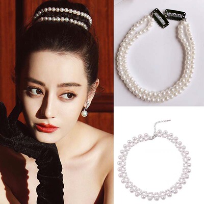 热巴同款头饰赫本风珍珠盘发夹子