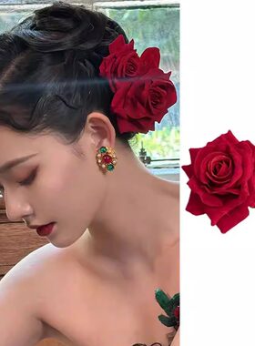 明星同款芭莎红毯复古玫瑰花发夹