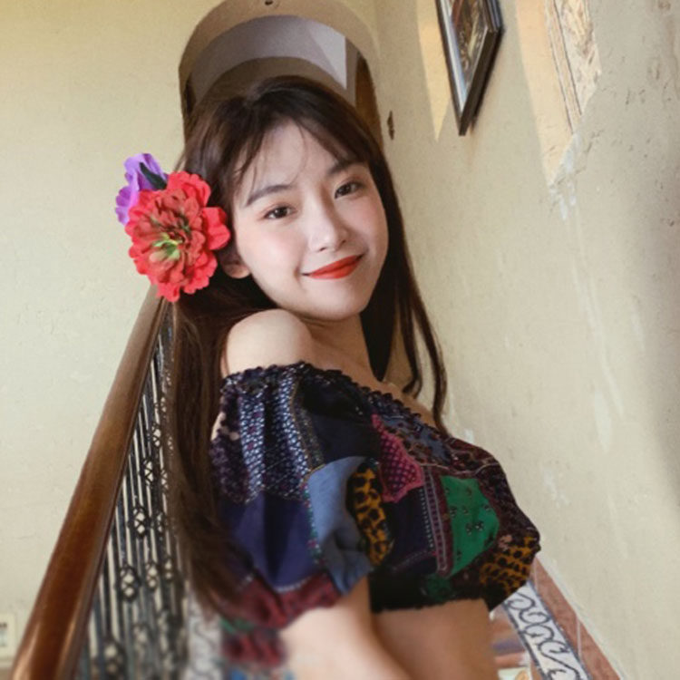 半藏森林同款红色花朵头花发夹茶艺妆森系拍照配饰发卡子写真头饰