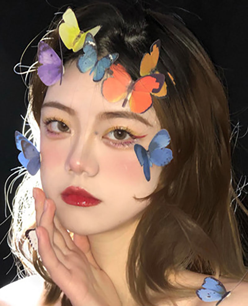 网红写真3d立体蝴蝶拍照道具脸部装饰花仙子贴纸软妹脸贴创意妆容