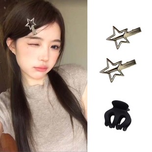 泥泥同款斜刘海半扎鸡毛头金属质感五角星星发夹侧边夹发卡子头饰