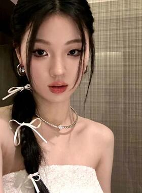 单依纯同款白色丝带蝴蝶结发夹头饰芭蕾少女白月光麻花辫编发卡子