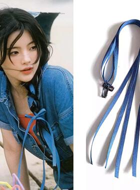 杨超越同款牛仔蓝色编发带少女麻花辫扎头绳发夹子侧边编辫蝴蝶结