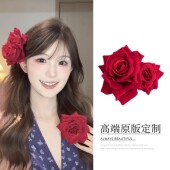博主推荐 出游度假出片神器红色玫瑰花朵发夹侧边夹发卡子头花饰品