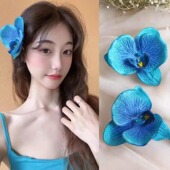 波西米亚发饰蓝色蝴蝶兰头花发夹刘海夹侧边夹发卡子旅游拍照头饰