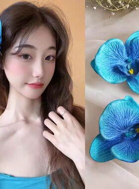 波西米亚发饰蓝色蝴蝶兰头花发夹刘海夹侧边夹发卡子旅游拍照头饰