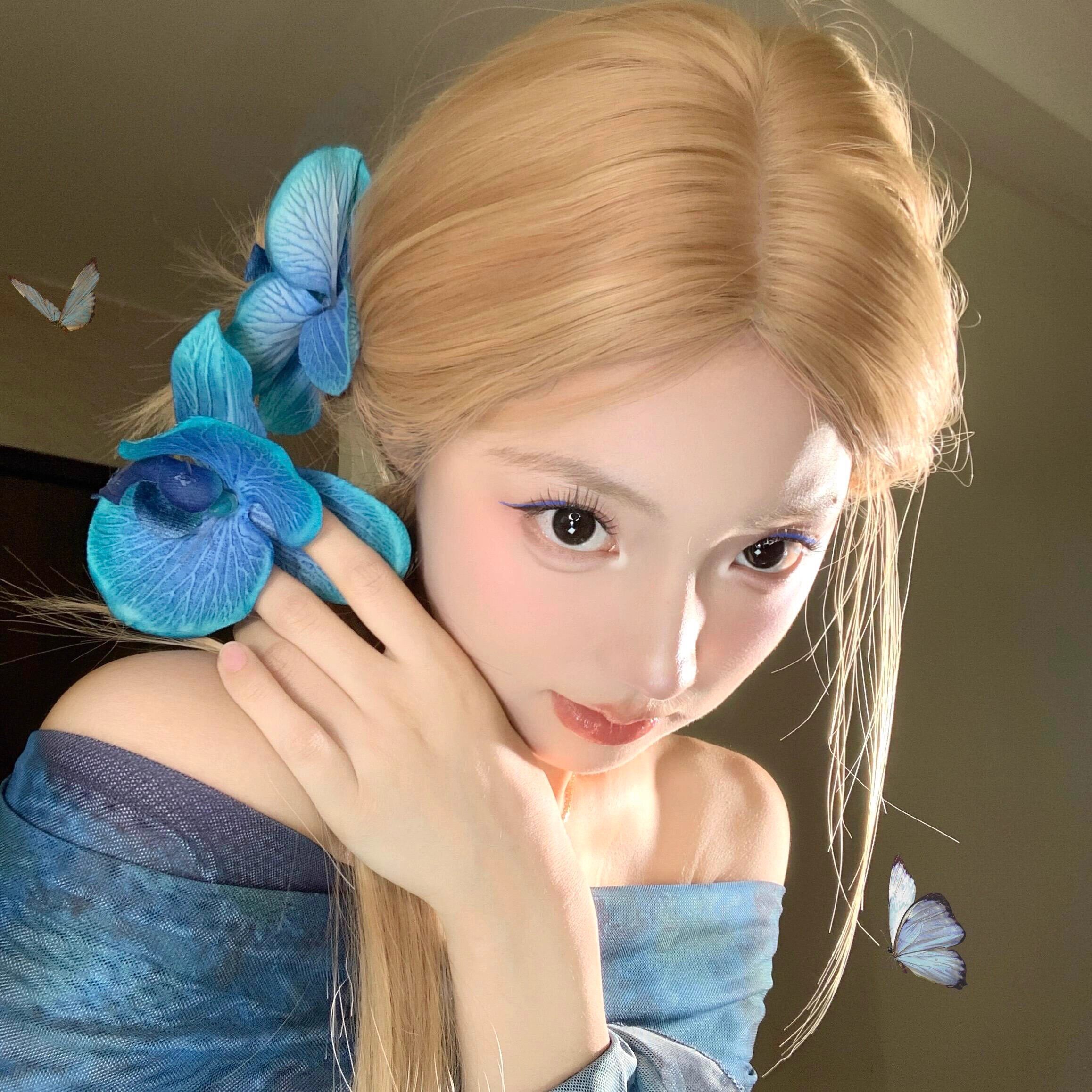 蓝色妖姬深蓝蝴蝶兰发夹女度假风前额刘海夹发卡子头花鸭嘴夹发饰