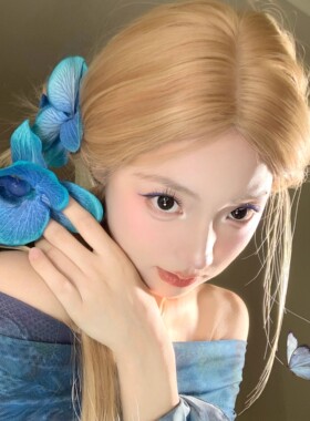 蓝色妖姬深蓝蝴蝶兰发夹女度假风前额刘海夹发卡子头花鸭嘴夹发饰