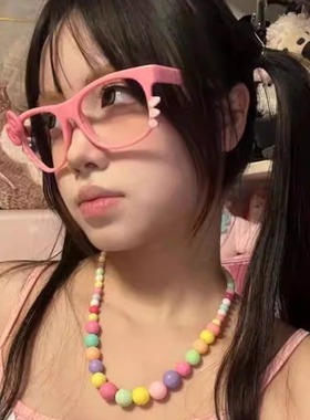 百搭彩色串珠项链女多巴胺锁骨链