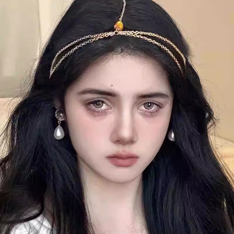 博主同款埃及旅游公主发链金色水晶双层链子头饰女额心坠发带发箍