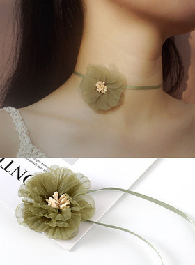 复古橄榄花朵项链网红脖子饰品