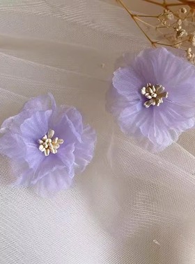 仙气美女浪漫紫色花朵耳钉S925银耳针春夏花花耳环无耳洞耳夹耳饰