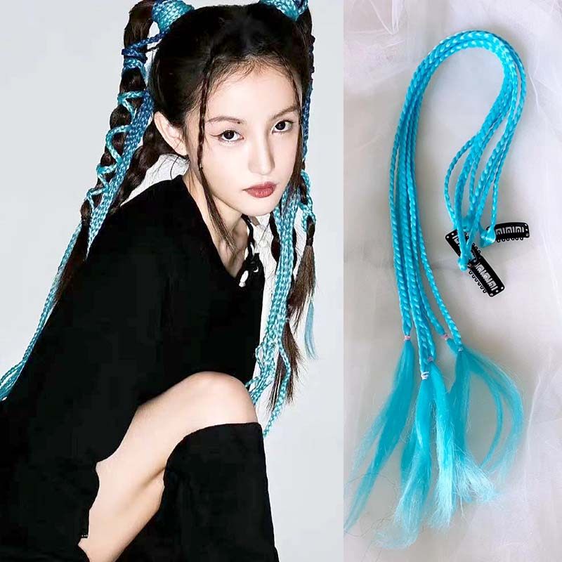 林小宅同款辣妹写真少女发饰品浅蓝色假发辫子发夹脏辫造型麻花辫