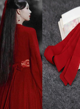 陈瑶同款红色古风发带发绳古装少女红妆配饰雪纺长飘带汉服头饰品
