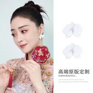 春晚富贵花蒋欣同款白色玉兰花朵耳钉国风旗袍耳饰耳环古风配饰女