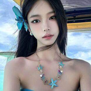 海边度假风海星贝壳项链女小众高级感锁骨链沙滩拍照配饰珊瑚颈链