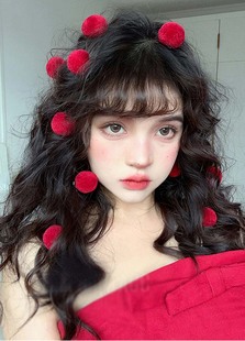 新年发饰大红色毛毛球发夹彩色毛线球球可爱少女侧边夹喜庆新中式