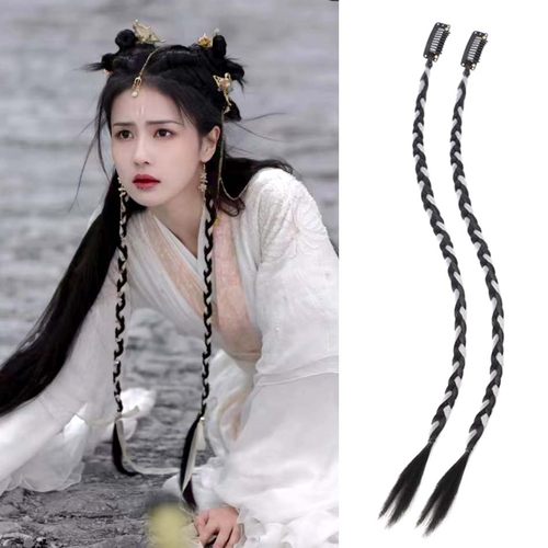白鹿同款古装配饰灰白色假发辫子