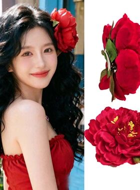 红色牡丹大花朵发夹女头花发卡子