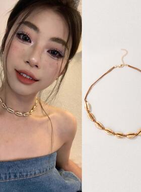 易梦玲同款高级感金色贝壳项链短