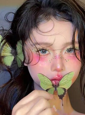 曼波绿色蝴蝶少女发饰发夹头饰发卡子写真拍照摄影道具侧边刘海夹