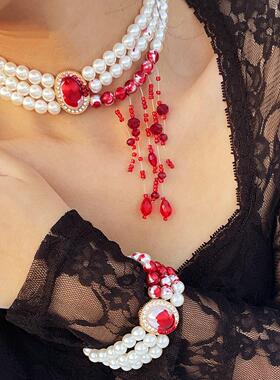 哥特风吸血鬼新娘多层万圣节珍珠