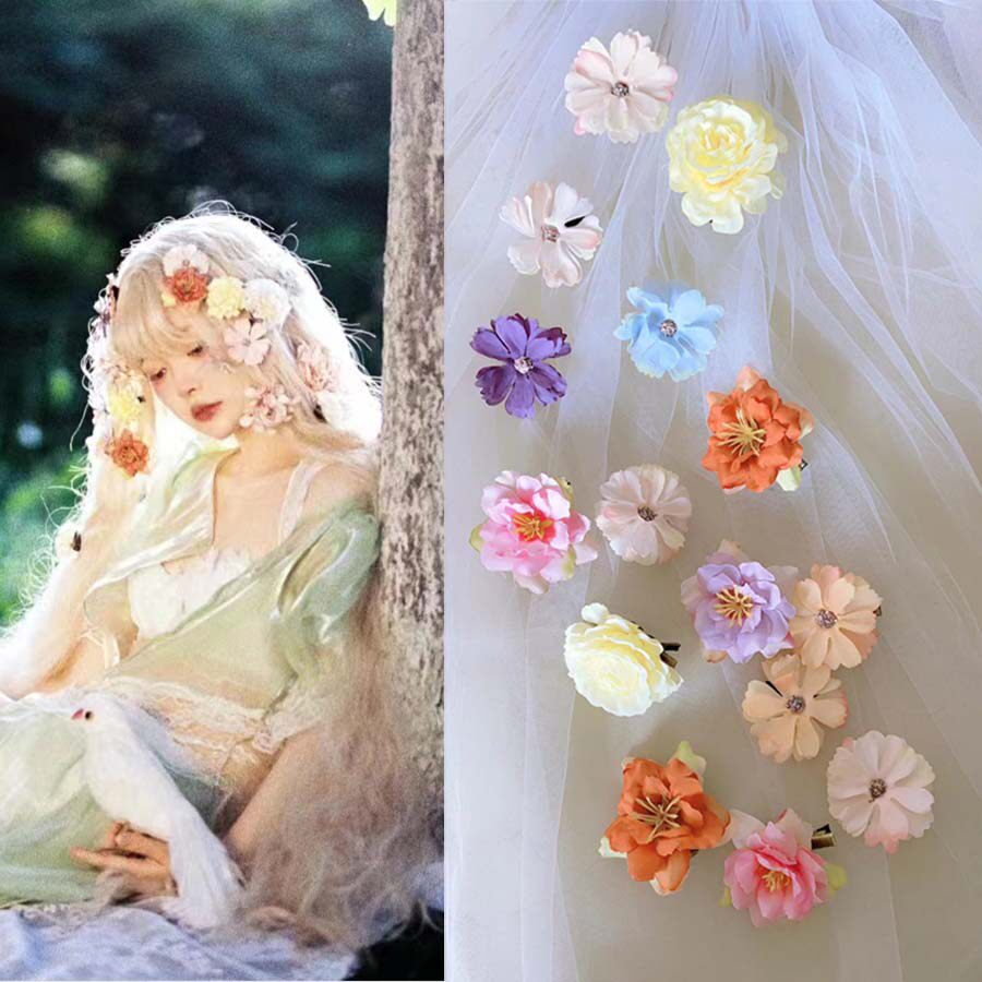 长发公主小花朵发夹lolita花仙子头饰女头花发卡写真花花发饰道具