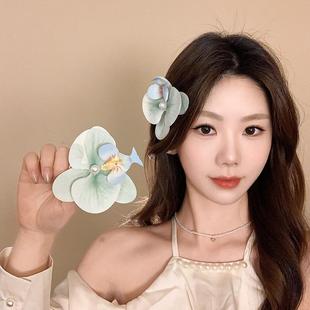 小清新花朵珍珠发夹时尚侧边刘海夹头饰鸭嘴夹小众百搭蝴蝶兰发饰