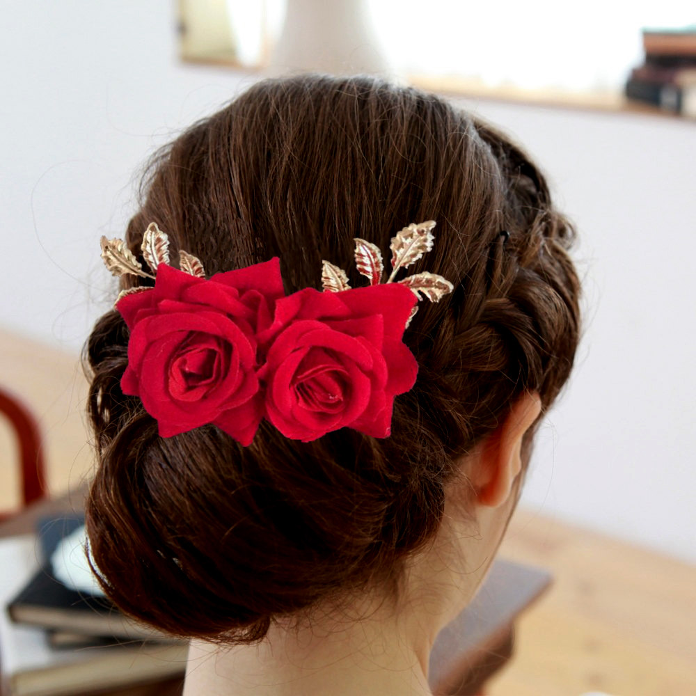 新娘头饰头花女花朵饰品红玫瑰发梳插梳韩国盘发演出头饰成人发饰