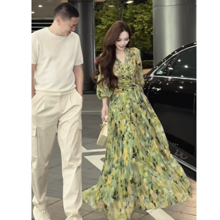 董小姐高端定制女装夏装新款清爽碎花中袖系带衬衫+百褶裙套装
