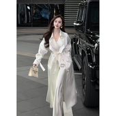 白色中长款 董小姐高端定制高级感醋酸风衣女款 2025新款 小个子外套