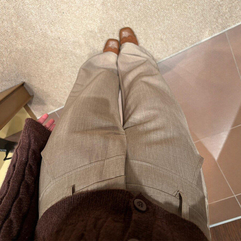 卡其色老钱风裤子女胖mm大码显瘦阔腿咖色休闲西装裤超好看梧桐裤