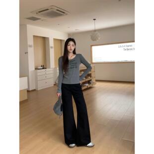 美式女性黑色阔腿牛仔裤，2025新款高腰直筒宽松多用途休闲修身及