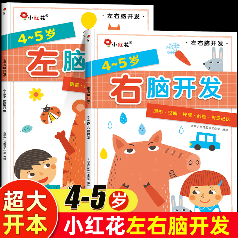 邦臣小红花左右脑开发书4-5岁儿童专注力逻辑思维训练全脑开发大脑左脑右脑书籍智力大开发脑力提高四岁幼儿益智类早教游戏书邦成