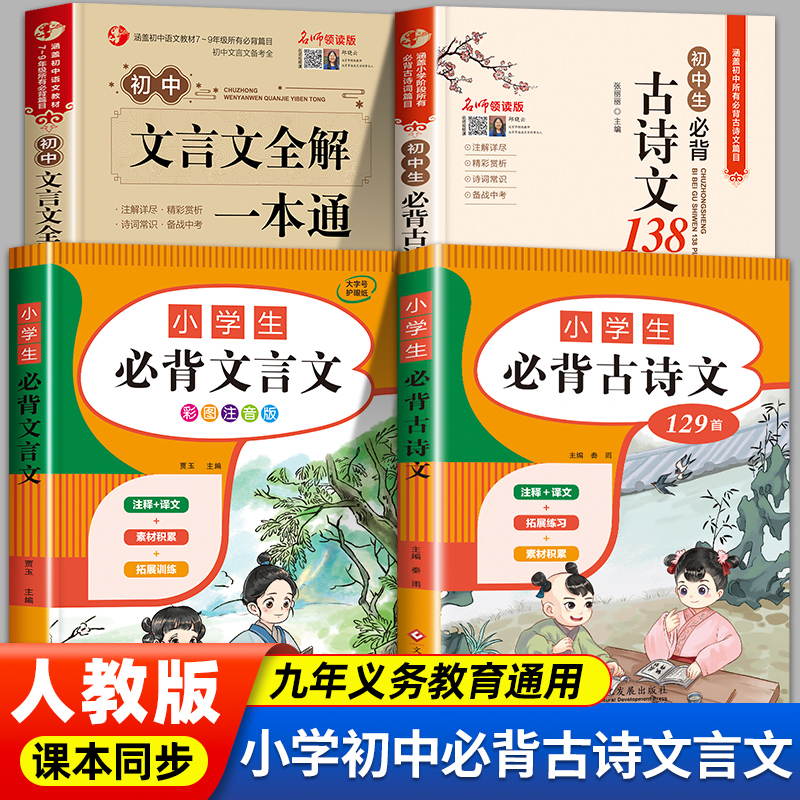 小学初中必背古诗文言文 小学生必背古诗词129首75+80小升初文言文阅读与训练初中生小古文和古诗文十138篇全解一本通2023人教版 书籍/杂志/报纸 小学教辅 原图主图