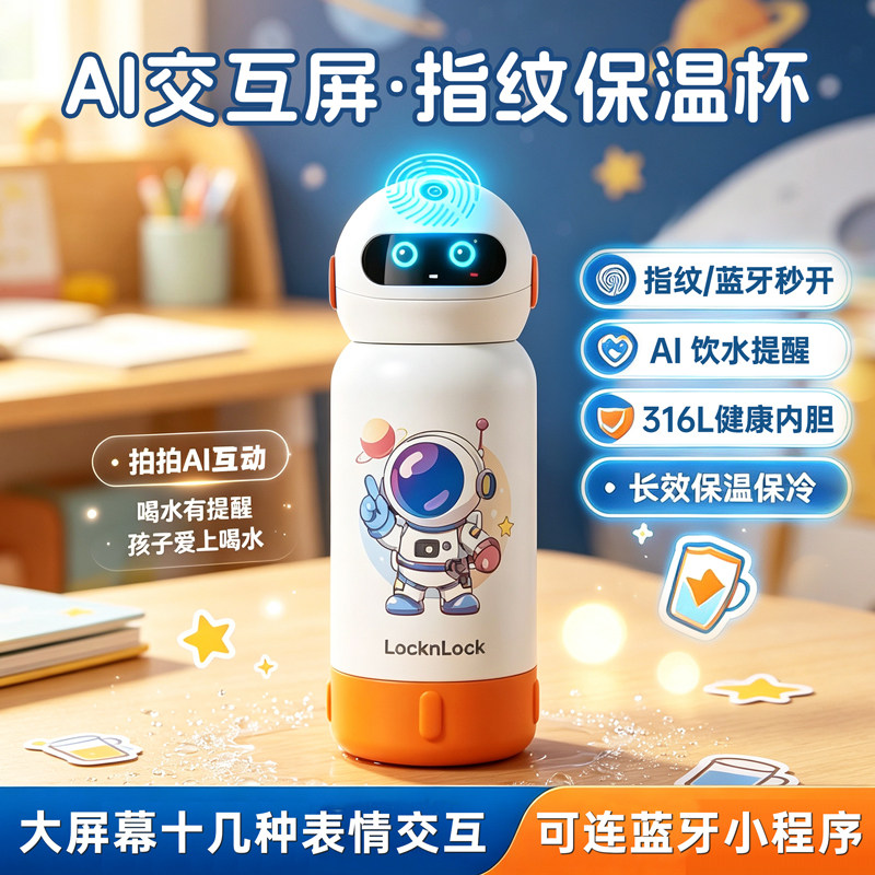 乐扣智能儿童指纹水杯保温杯男女小学生上学专用蓝牙指纹解锁水杯图片