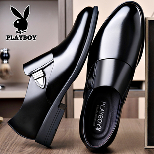 西装 真皮商务正装 黑色软底一脚蹬休闲中老年爸爸 皮鞋 花花公子男士