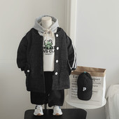 加厚外套宝宝宽松棉上衣 新款 桐公子男童夹棉毛呢大衣冬装 2022童装