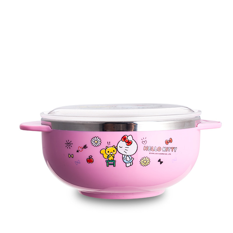 韩国Hello Kitty儿童饭碗餐具小学生汤碗宝宝304不锈钢隔热双耳把
