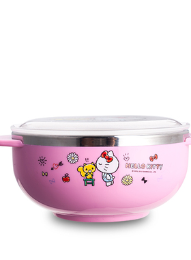 韩国Hello Kitty儿童饭碗餐具小学生汤碗宝宝304不锈钢隔热双耳把