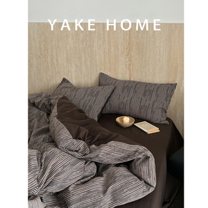 YAKEHOME【暮色融蔓】美拉德风条纹提花全棉四件套高级感纯棉床单