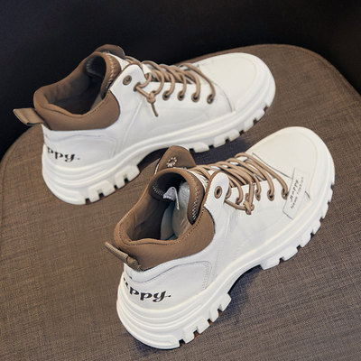 真皮高帮小白鞋运动休闲厚底老爹