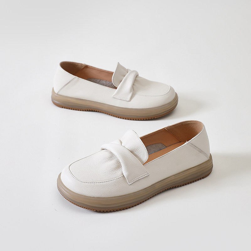 真皮乐福鞋女头层牛皮一脚蹬懒人单鞋2025新款运动休闲平底小白鞋,女鞋,乐福鞋（豆豆鞋）,淘宝优惠券,粉丝福利购,淘宝优惠卷