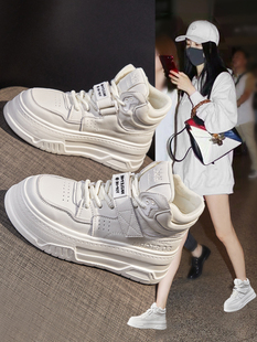 真皮高帮鞋女鞋子2025秋季新款爆款厚底松糕加绒运动休闲小白棉鞋