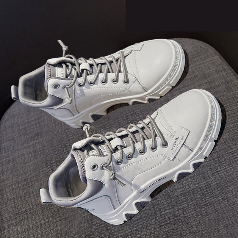 真皮高帮马丁靴女短靴子2025秋冬季小白鞋加绒单靴休闲运动老爹鞋